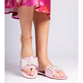 Pink Satin Flip Flops mit einem Bug in Perlen rosa 3