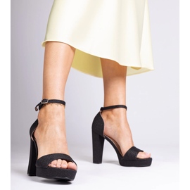 Schwarze Frauen hohe Glitzer -Sandalen 1