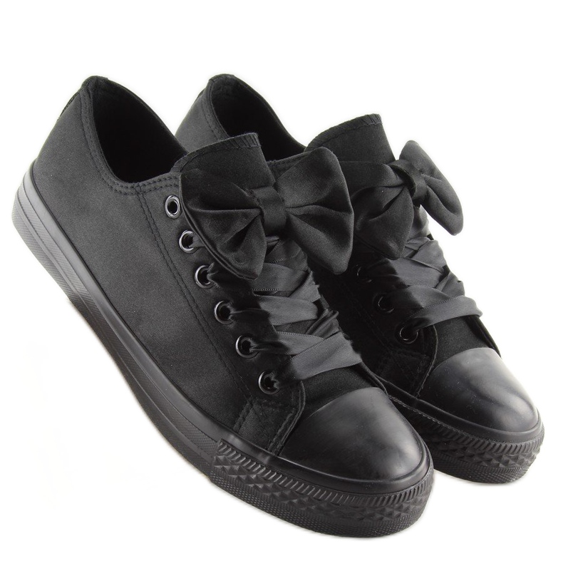 Schwarze Satinsneaker für Damen 16-509 Allblack 2