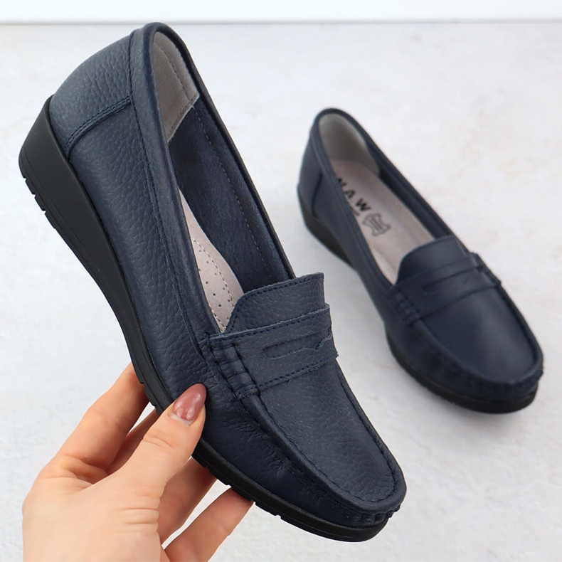 Damenleder -Mokassins auf einer Plattform Marine Blue Sabatina JHY01 blau 1