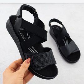 Frauen bequeme Sandalen für Klettverschlüsse Black Jezzi 24142 schwarz 1