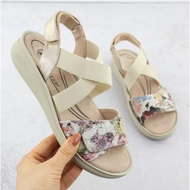 Damen bequeme Sandalen für Klettverschluss beige Jezzi 24142 1