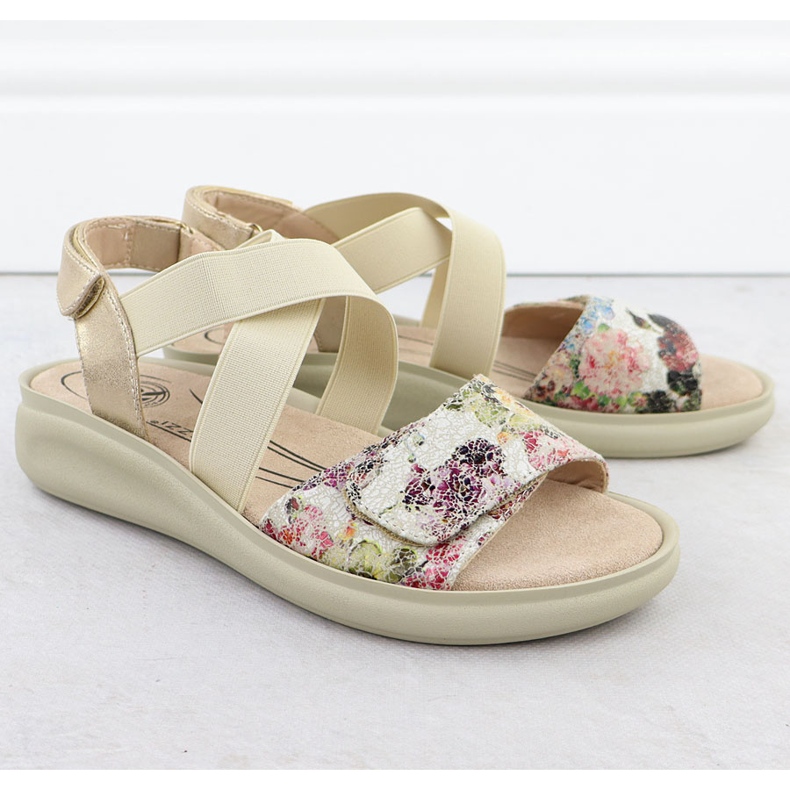 Damen bequeme Sandalen für Klettverschluss beige Jezzi 24142 2