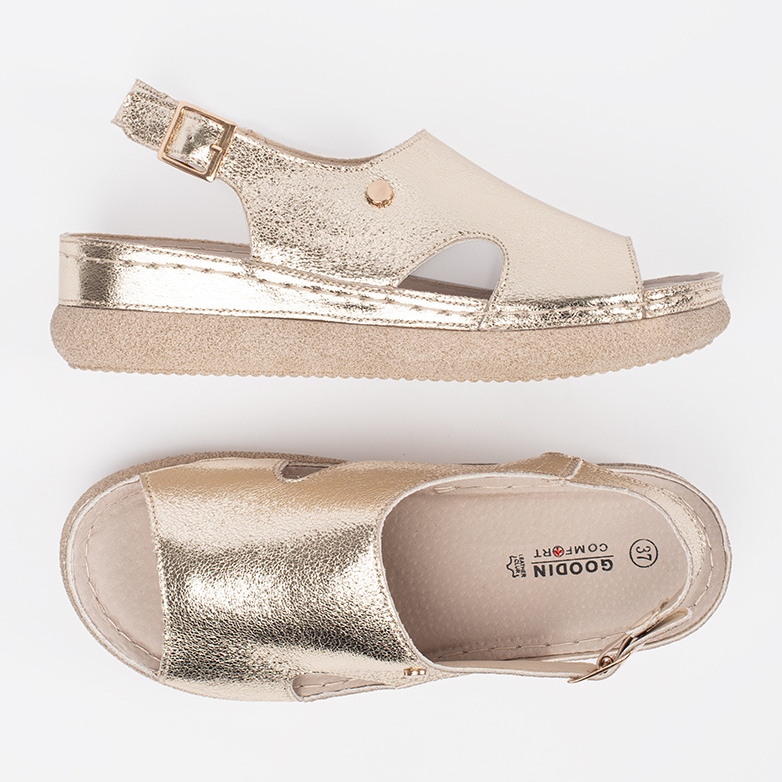 Goodin Goldene flache Sandalen mit einer Schnalle 1