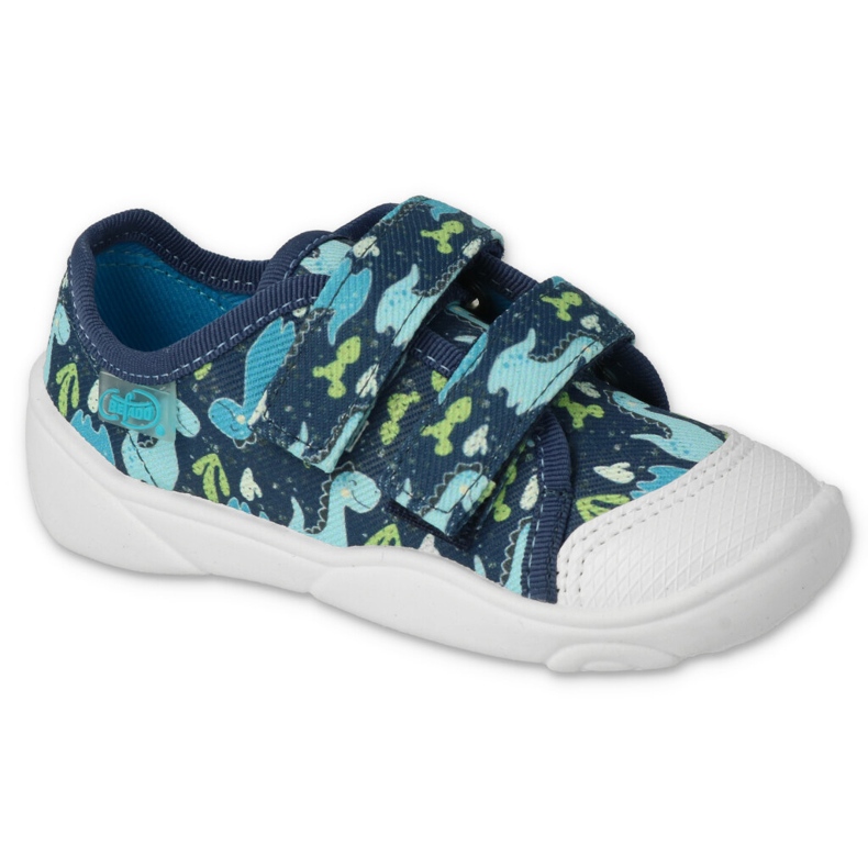 Befado Kinderhausschuhe mit Klettverschluss, Marineblau 907P157 mit Drachen 1