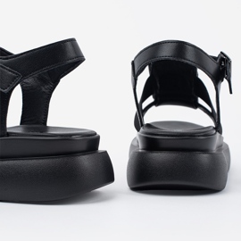 Goodin Schwarze Leder elegante Sandalen auf der Plattform 1