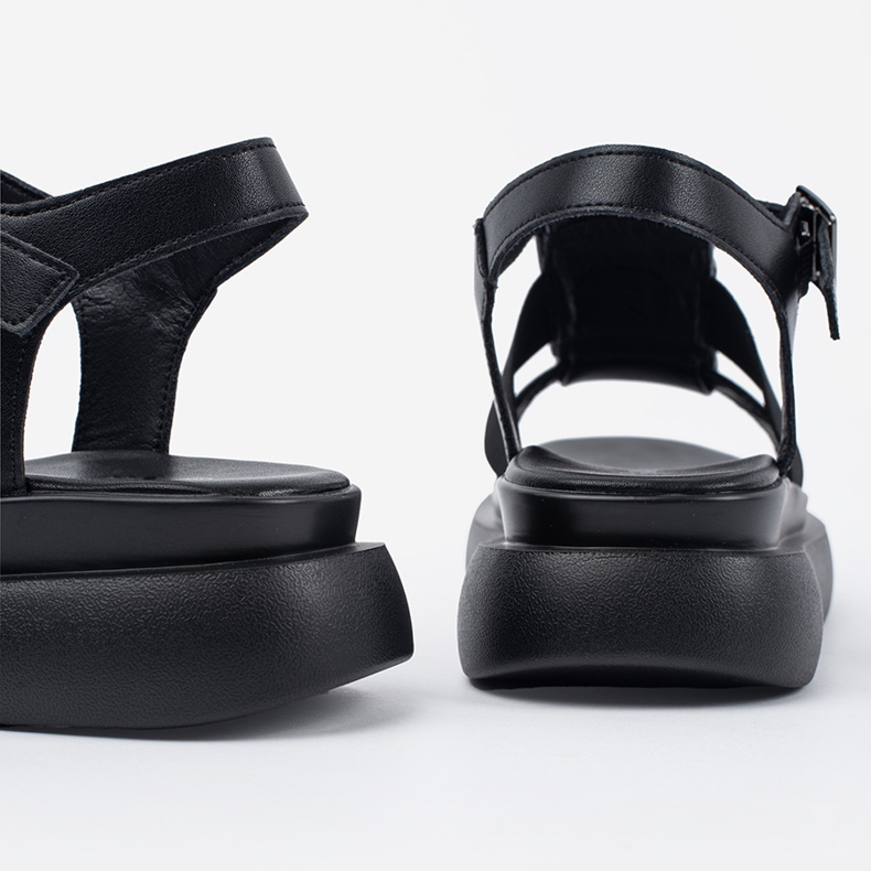 Goodin Schwarze Leder elegante Sandalen auf der Plattform 1