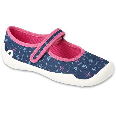Befado Kinderhausschuhe mit Klettverschluss 114X517 Marineblau und Rosa 1