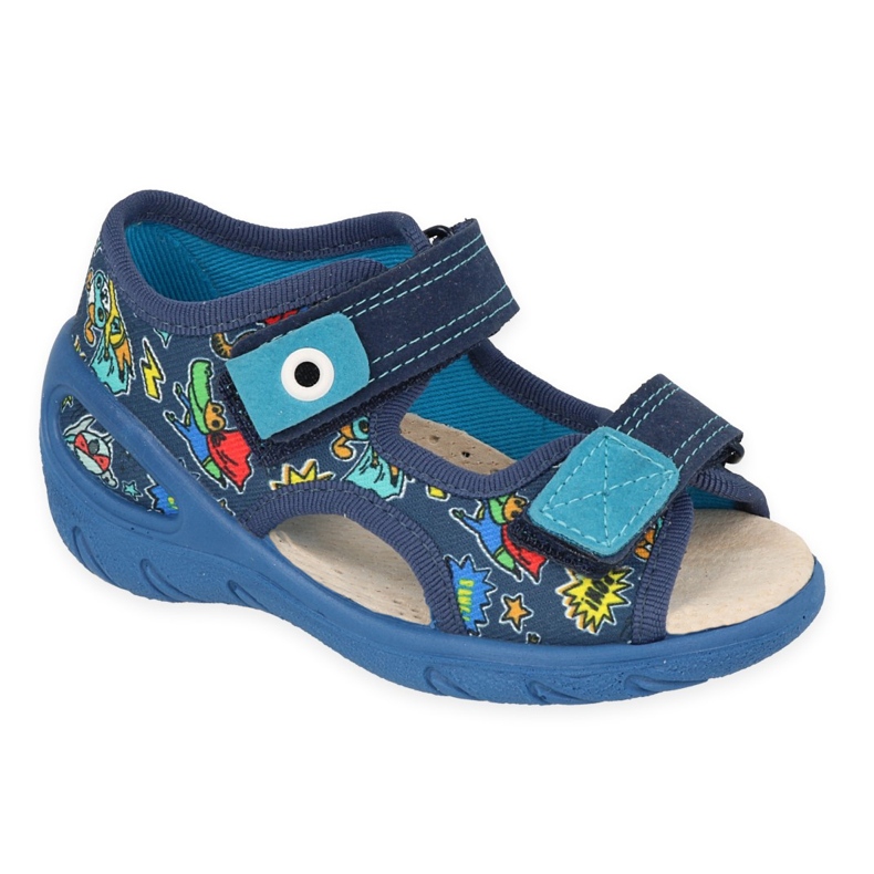 Befado Kindersandalen Ledereinsatz 065P168 Blau mit Drachen 1