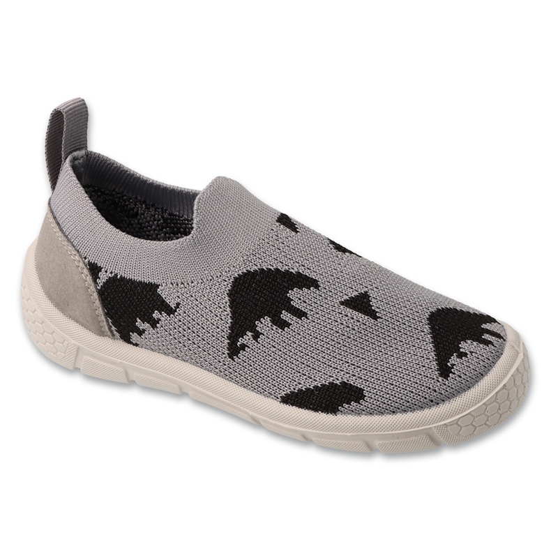 Befado Kinder-Hausschuhe, Grau 102X005, schwarze Bären-Applikation 1