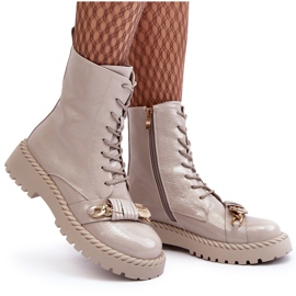 S.Barski Frauen lackierte Stiefel Arbeiter mit Dekoration D &amp; A MR870-67 Light Beige 3