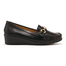 Schwarze Damen-Loafer mit Keilabsatz und Goldverzierung 3