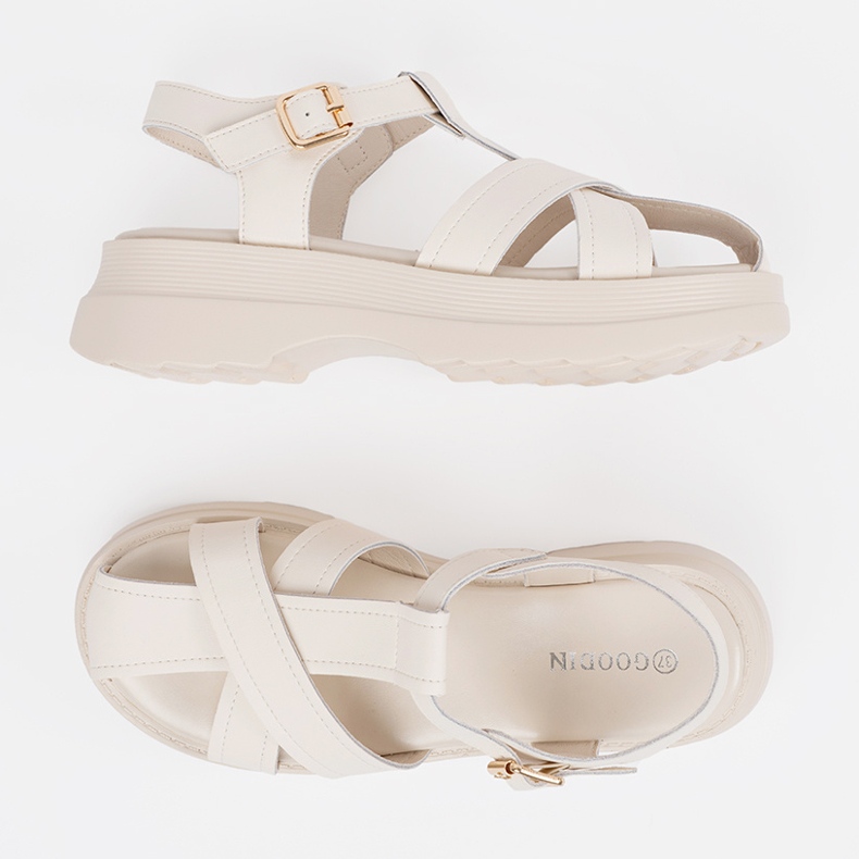 Goodin Leichte beige Sandalen auf einer dicken Sohle 2