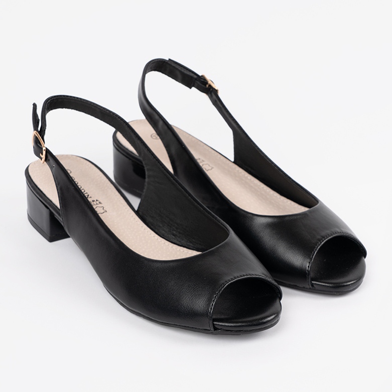 Goodin Schwarze, elegante Sandalen mit niedrigem Absatz 1