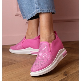Pink Damen -Turnschuhe mit Zirkonen auf einem versteckten Keil rosa 1