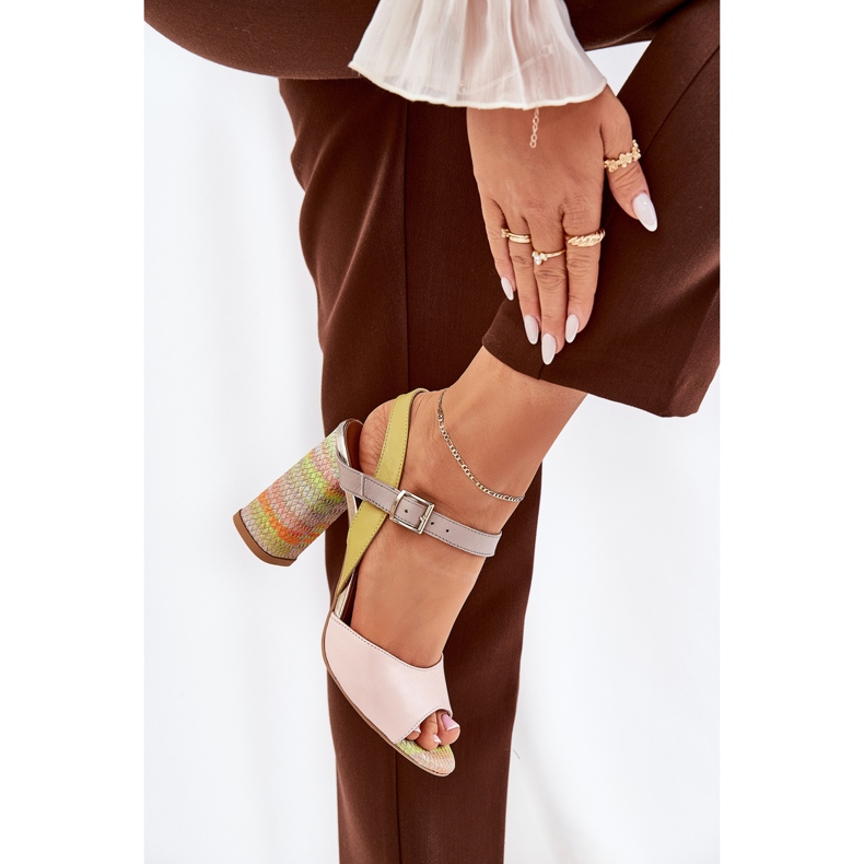 Leder elegante Sandalen auf dem Laura Messi 2136 Multicolor -Pfosten beige 2