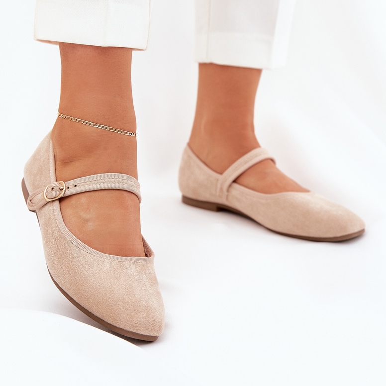 Ballerinas mit Gürtel und Schnalle Eco Suede Beige 2