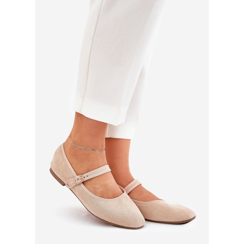 Ballerinas mit Gürtel und Schnalle Eco Suede Beige 1
