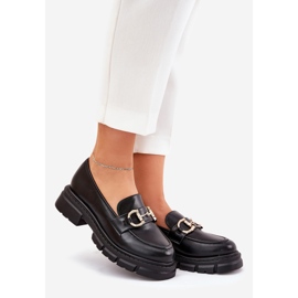 Damenleder -Ladung mit goldenem Detail schwarz 1