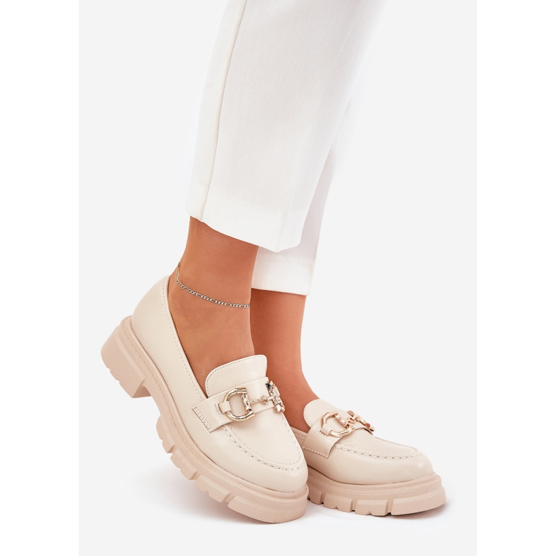 Frauen -Öko -Leder -Ladung mit goldenem Detail Beige 1