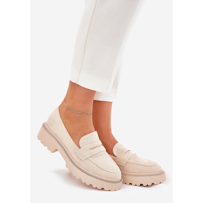 Frauen -Öko -Moccasins mit Zirkonen beige 1