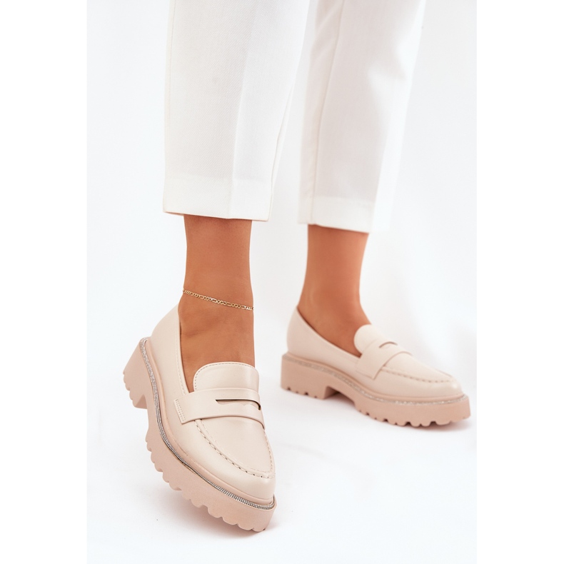 Frauen -Öko -Leder -Slipper mit Zirkonen Beige 2