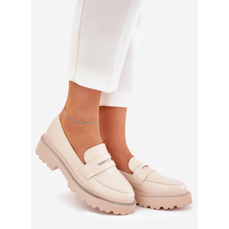 Frauen -Öko -Leder -Slipper mit Zirkonen Beige 1