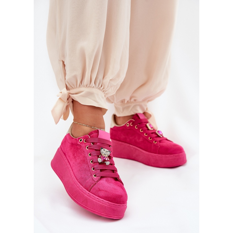 Frauen -Sneaker auf der Plattform mit Teddy Bear Fuchsia rosa 2