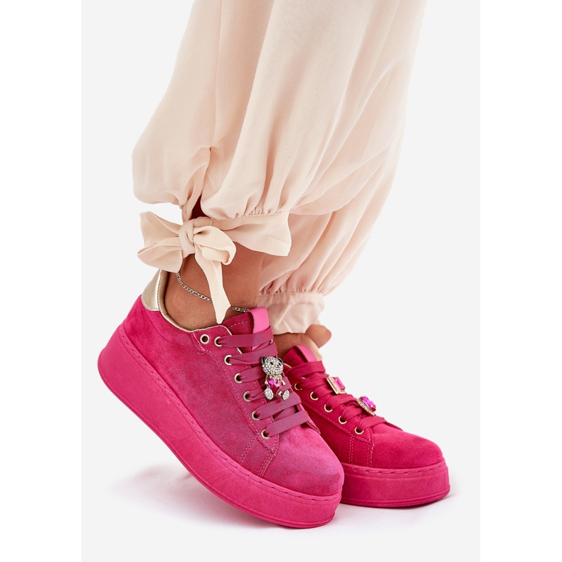 Frauen -Sneaker auf der Plattform mit Teddy Bear Fuchsia rosa 1