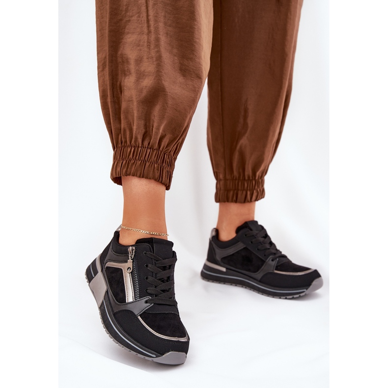 Frauensportschuhe mit Reißverschluss auf der Plattform schwarz 2