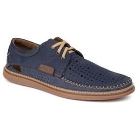 Olivier Herren Leder -Schnüre -Sommerschuhe 206L mit blauer Perforation 2