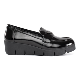 Goodin Schwarze Damen-Loafer aus Lackleder mit dicker Sohle 1