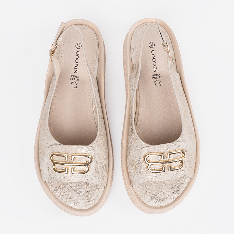 Goodin Flache Sandalen mit Taupe -Dekoration beige 2