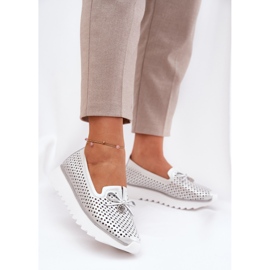 S.Barski Leder offene Frauenschuhe aus natürlichen Leder LR51-631 Silber 2