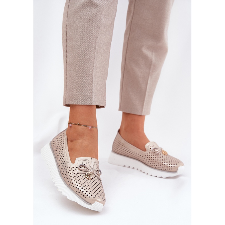 S.Barski Leder offene Frauenschuhe aus natürlichen Leder LR51-631 PLN golden 2