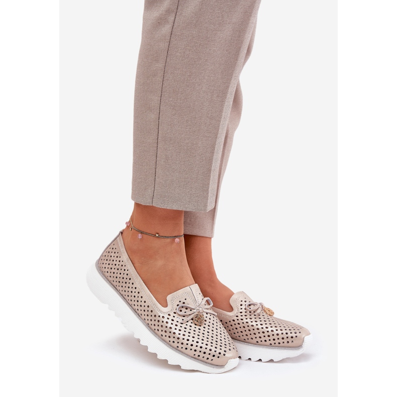 S.Barski Leder offene Frauenschuhe aus natürlichen Leder LR51-631 PLN golden 1