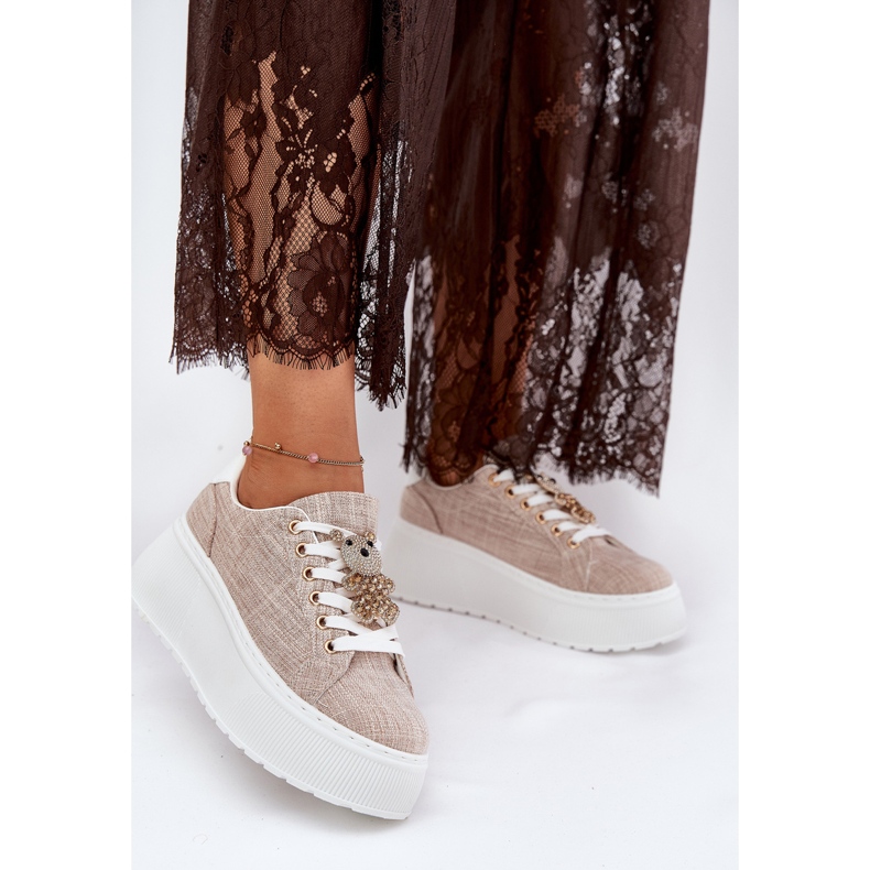 Turnschuhe auf der Plattform mit einem Pins Bär S.Barski BF51-014 Beige 2