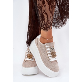 Turnschuhe auf der Plattform mit einem Pins Bär S.Barski BF51-014 Beige 3