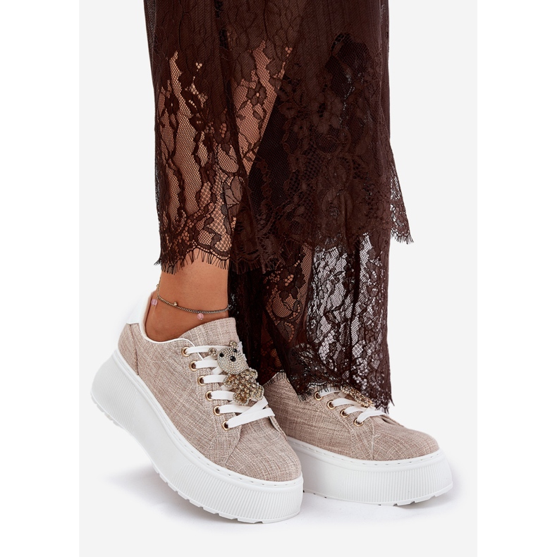 Turnschuhe auf der Plattform mit einem Pins Bär S.Barski BF51-014 Beige 1