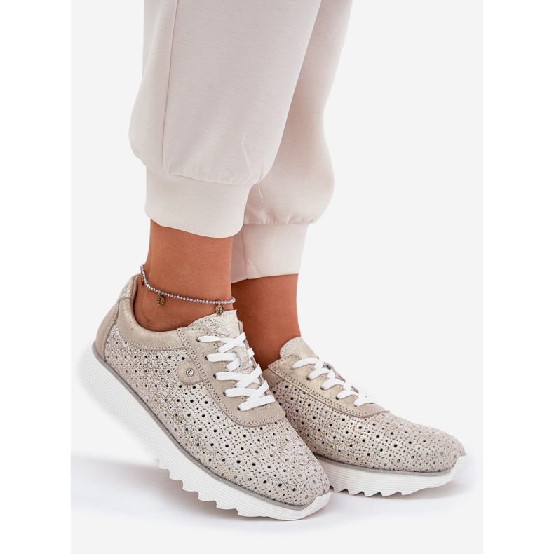 S.Barski Wildleder-Openwork-Sneaker auf der Zloty-Plattform LR51-927 golden 1