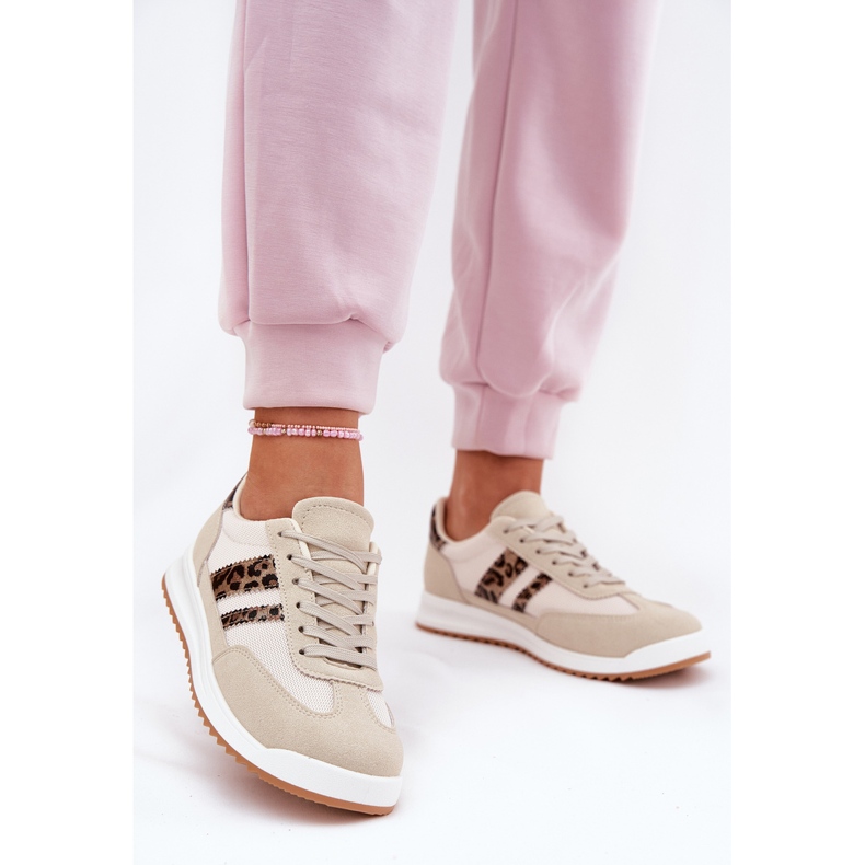 Evento Frauen -Turnschuhe mit Öko -Wildleder -Leopard -Beige 2