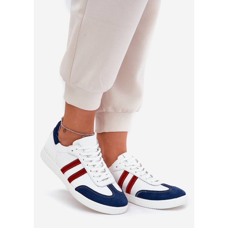 Zazoo N1068 Leder Low Damen White und Marine Blue Sneakers weiß 1