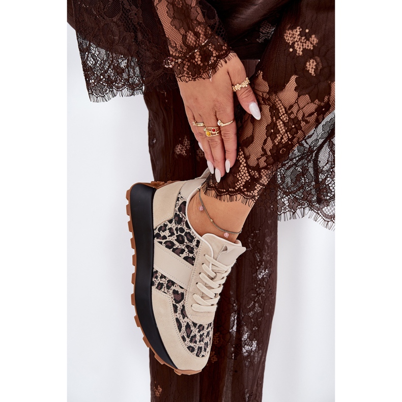 Wildleder -Turnschuhe für Frauen auf der Plattform Leopard Vinceza 66793 Beige 1