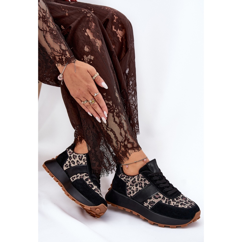 Wildleder -Turnschuhe für Frauen auf der Plattform Leopard Vinceza 66793 Schwarz 2