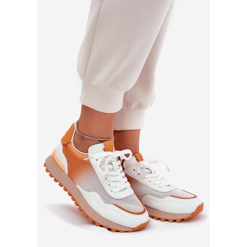 Ledersportschuhe mit Vinceza 66775 Frauennetz orange 1