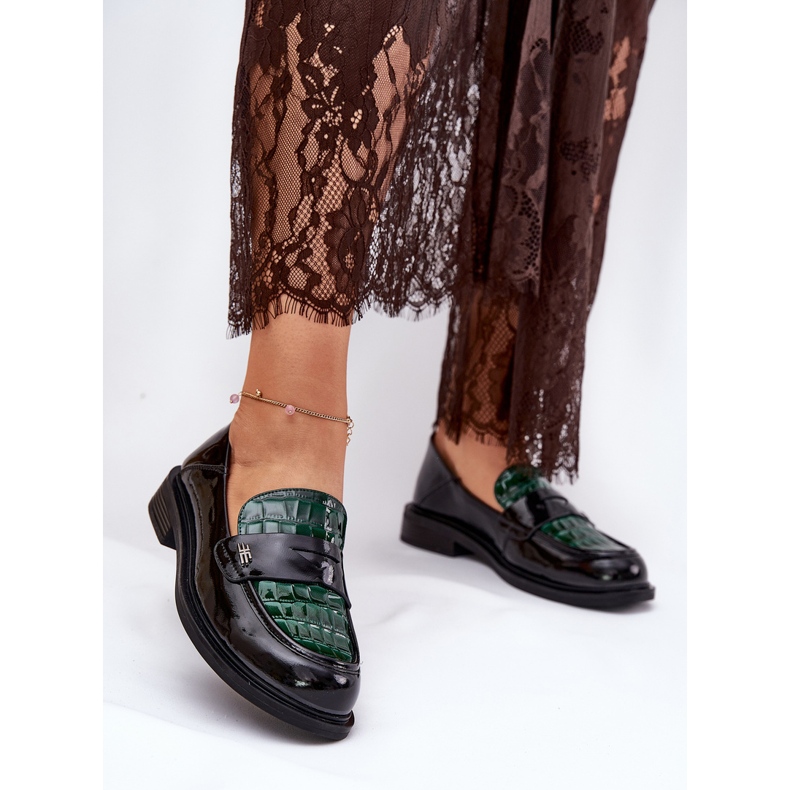 Lackiert Vinceza Damen-Leder-Moccasins 91125 grün-schwarz 2