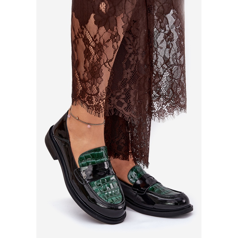 Lackiert Vinceza Damen-Leder-Moccasins 91125 grün-schwarz 1