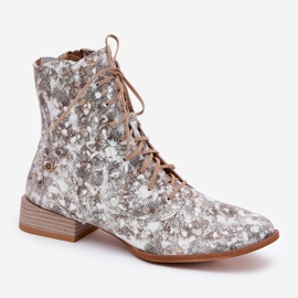 Maciejka mit Leder gemustert mit flachen Haken 06391-25 beige Stiefel 4