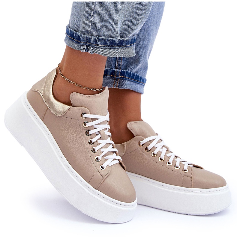 Lemar Frauen -Leder -Sportschuhe auf der Plattform Beige 7