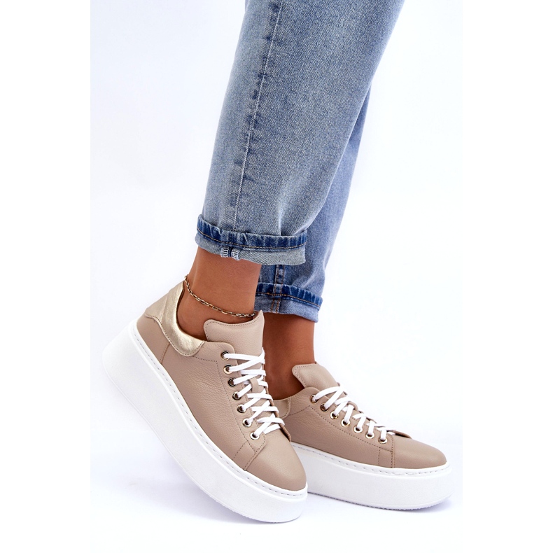 Lemar Frauen -Leder -Sportschuhe auf der Plattform Beige 3